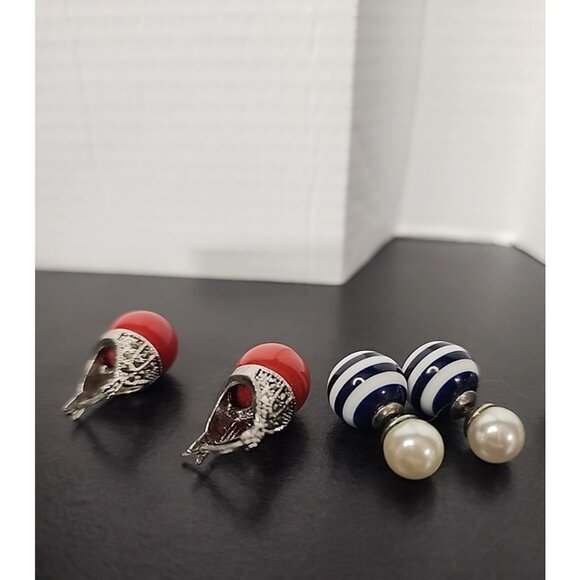 Vintage earrings lot 4 pairs stud / drop faux pearl red coral crystal jewelry - Picture 5 of 8